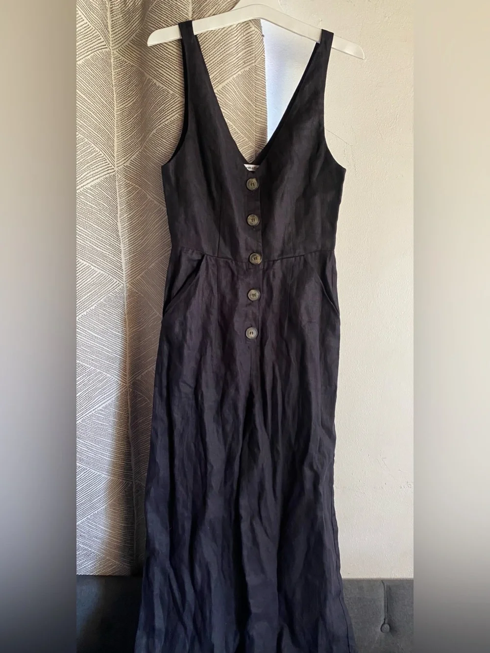 Reformation Black Sleeveless Button-Front Linen Vera Jumpsuit Sz 0